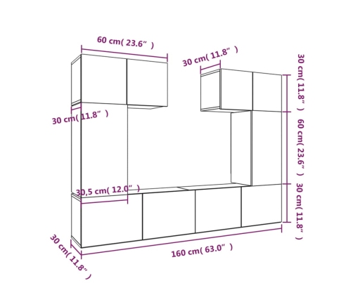 Set de muebles para TV 6 pzas madera contrachapada roble sonoma