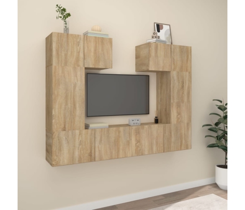 Set de muebles para TV 6 pzas madera contrachapada roble sonoma