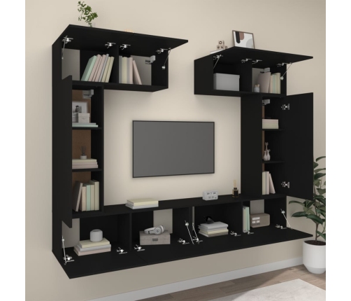 Set de muebles para TV 6 piezas madera contrachapada negro