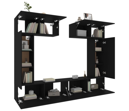 Set de muebles para TV 6 piezas madera contrachapada negro