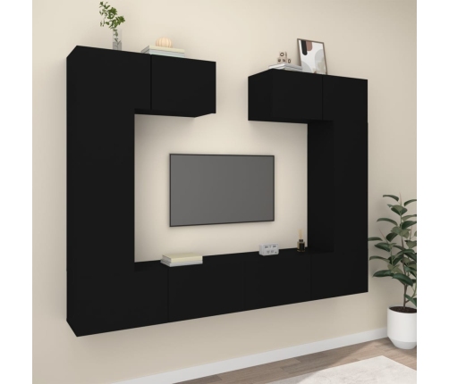 Set de muebles para TV 6 piezas madera contrachapada negro