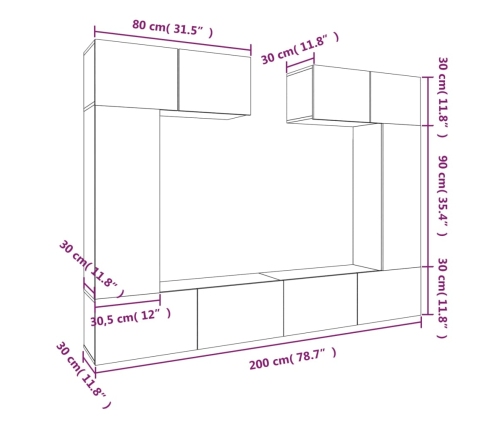 Set de muebles para TV 6 pzas madera contrachapada roble sonoma