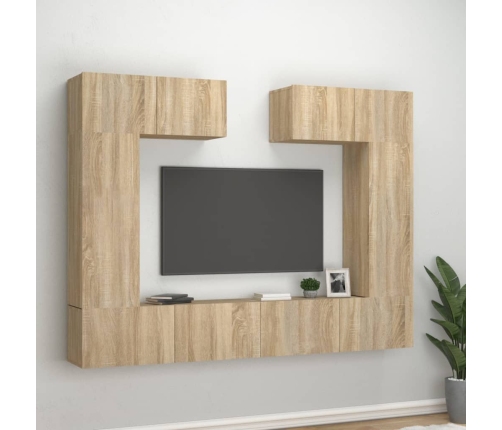 Set de muebles para TV 6 pzas madera contrachapada roble sonoma