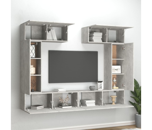 Set de muebles de TV 6 pzas madera contrachapada gris hormigón