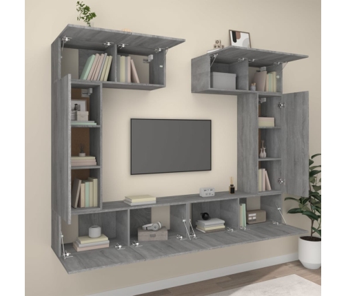 Set de muebles para TV 6 pzas madera contrachapada gris Sonoma