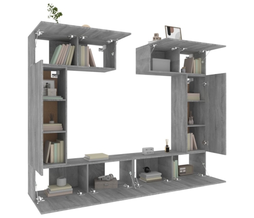 Set de muebles para TV 6 pzas madera contrachapada gris Sonoma