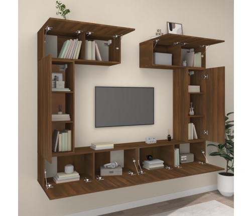 Set de muebles para TV 6 pzas madera contrachapada roble marrón