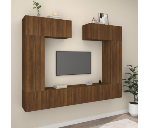 Set de muebles para TV 6 pzas madera contrachapada roble marrón