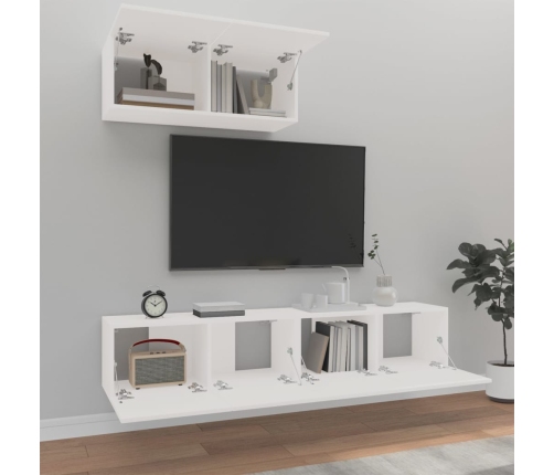 Set de muebles de TV 3 piezas madera contrachapada blanco