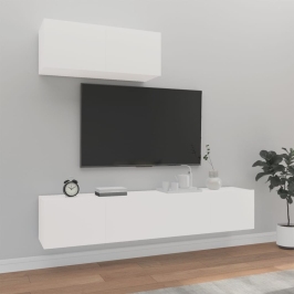 Set de muebles de TV 3 piezas madera contrachapada blanco