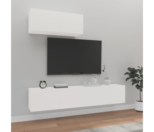 Set de muebles de TV 3 piezas madera contrachapada blanco