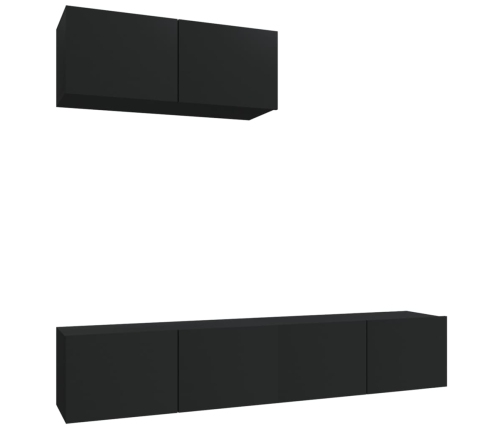 Set de muebles para TV 3 piezas madera contrachapada negro