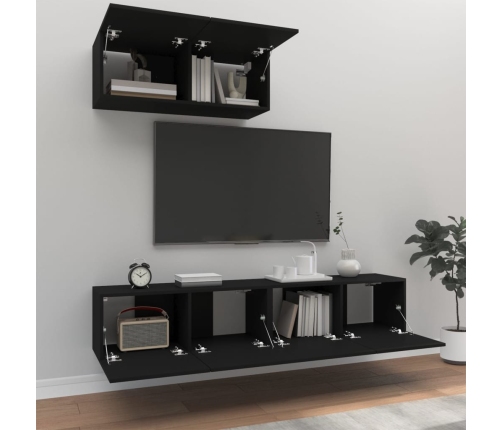 Set de muebles para TV 3 piezas madera contrachapada negro