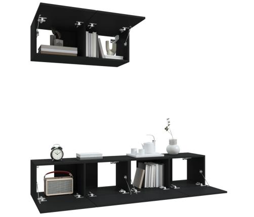 Set de muebles para TV 3 piezas madera contrachapada negro