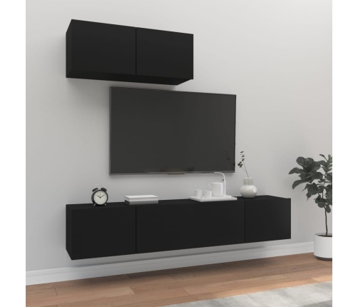 Set de muebles para TV 3 piezas madera contrachapada negro