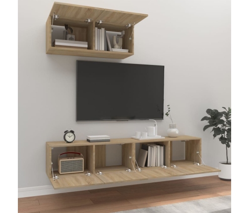 Set de muebles para TV 3 pzas madera contrachapada roble sonoma