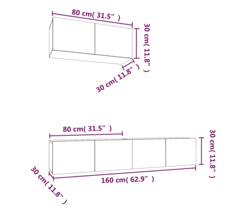 Set de muebles para TV 3 pzas madera contrachapada roble sonoma