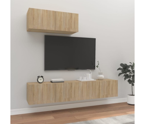 Set de muebles para TV 3 pzas madera contrachapada roble sonoma