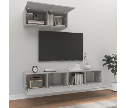 Set de muebles de TV 3 pzas madera contrachapada gris hormigón