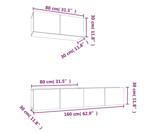 Set de muebles de TV 3 pzas madera contrachapada gris hormigón