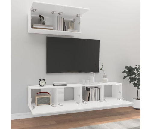 Set de muebles de TV 3 pzas madera contrachapada blanco brillo