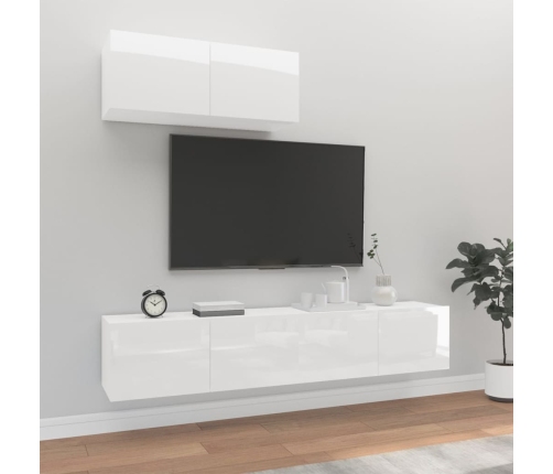 Set de muebles de TV 3 pzas madera contrachapada blanco brillo