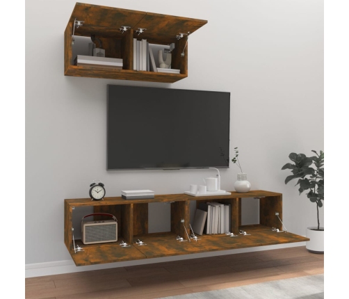 Set de muebles de TV 3 pzas madera contrachapada roble ahumado