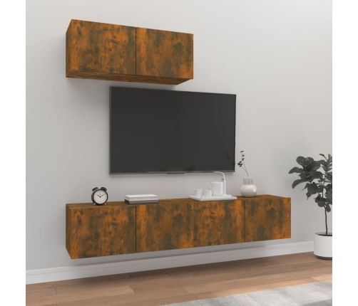 Set de muebles de TV 3 pzas madera contrachapada roble ahumado