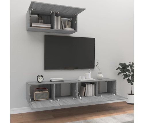 Set de muebles para TV 3 pzas madera contrachapada gris Sonoma