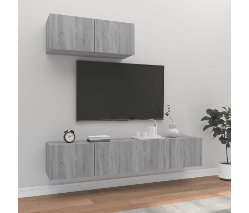 Set de muebles para TV 3 pzas madera contrachapada gris Sonoma