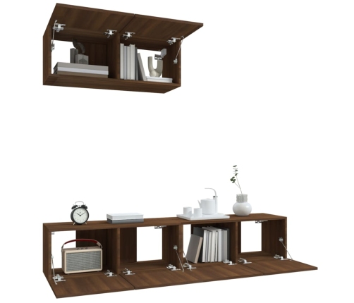 Set de muebles para TV 3 pzas madera contrachapada roble marrón