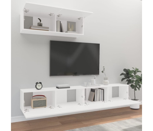 Set de muebles de TV 3 piezas madera contrachapada blanco