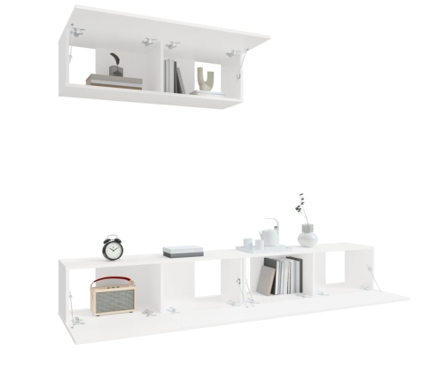 Set de muebles de TV 3 piezas madera contrachapada blanco