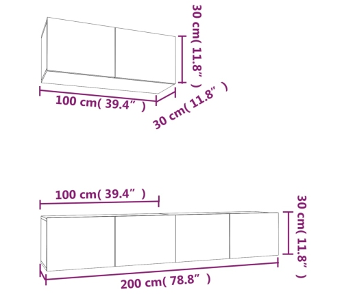 Set de muebles de TV 3 piezas madera contrachapada blanco