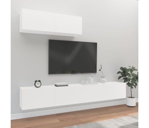 Set de muebles de TV 3 piezas madera contrachapada blanco