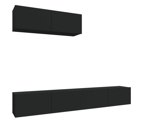 Set de muebles para TV 3 piezas madera contrachapada negro