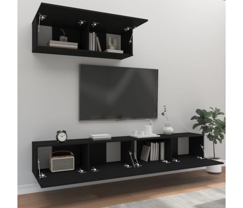 Set de muebles para TV 3 piezas madera contrachapada negro