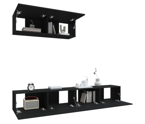 Set de muebles para TV 3 piezas madera contrachapada negro