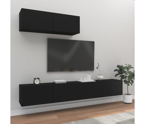 Set de muebles para TV 3 piezas madera contrachapada negro