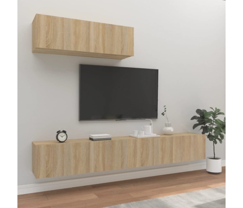 Set de muebles para TV 3 pzas madera contrachapada roble sonoma