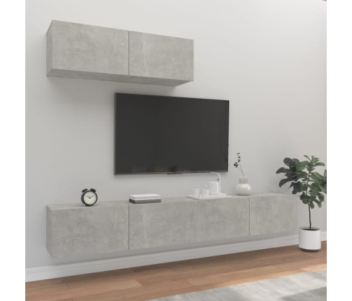 Set de muebles de TV 3 pzas madera contrachapada gris hormigón