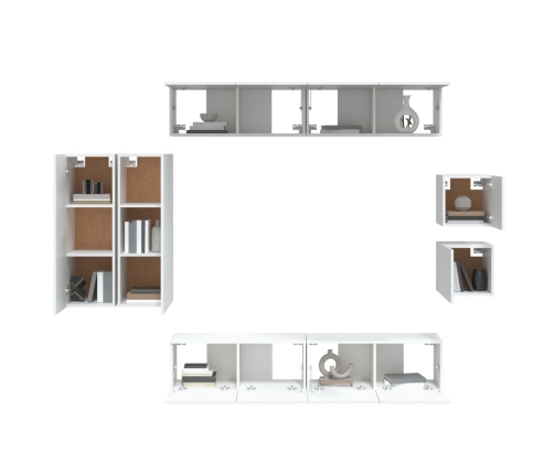 Set de muebles para TV 8 piezas madera contrachapada blanco