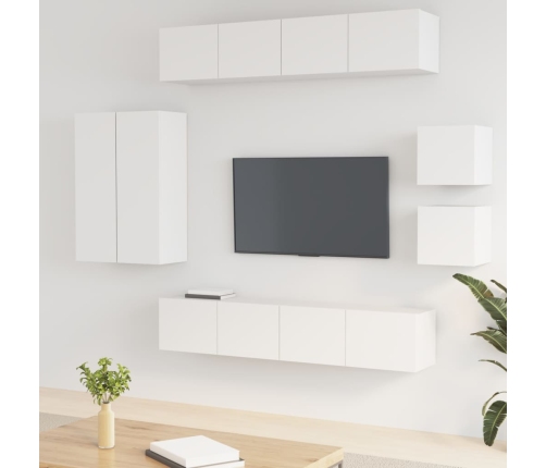 Set de muebles para TV 8 piezas madera contrachapada blanco