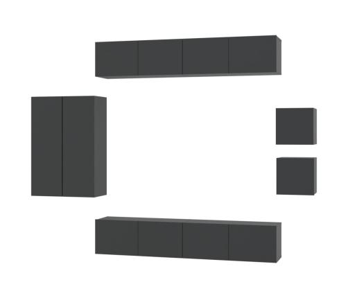 Set de muebles para TV 8 piezas madera contrachapada negro