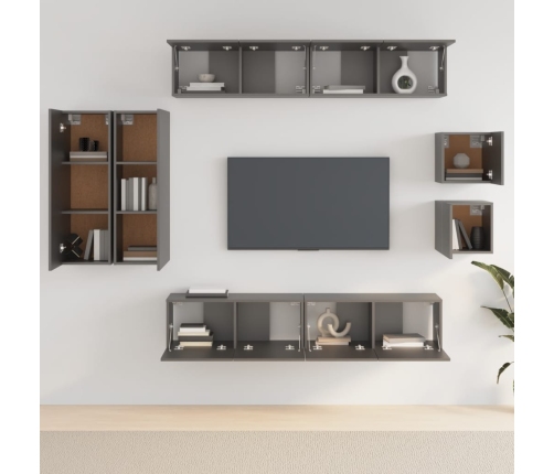 Set de muebles para TV 8 piezas madera contrachapada negro