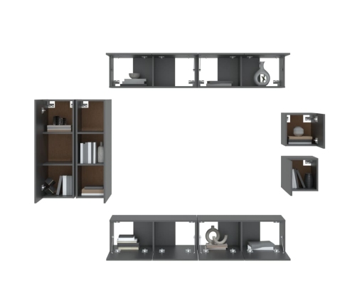 Set de muebles para TV 8 piezas madera contrachapada negro