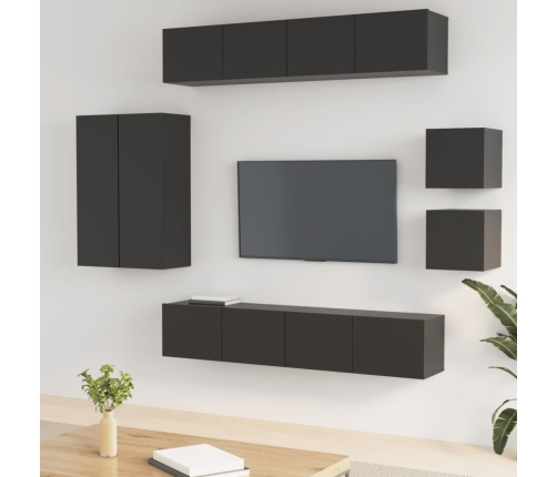 Set de muebles para TV 8 piezas madera contrachapada negro