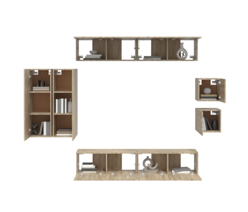 Set de muebles para TV 8 pzas madera contrachapada roble Sonoma