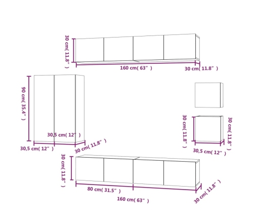 Set de muebles para TV 8 pzas madera contrachapada roble Sonoma