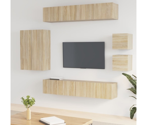 Set de muebles para TV 8 pzas madera contrachapada roble Sonoma